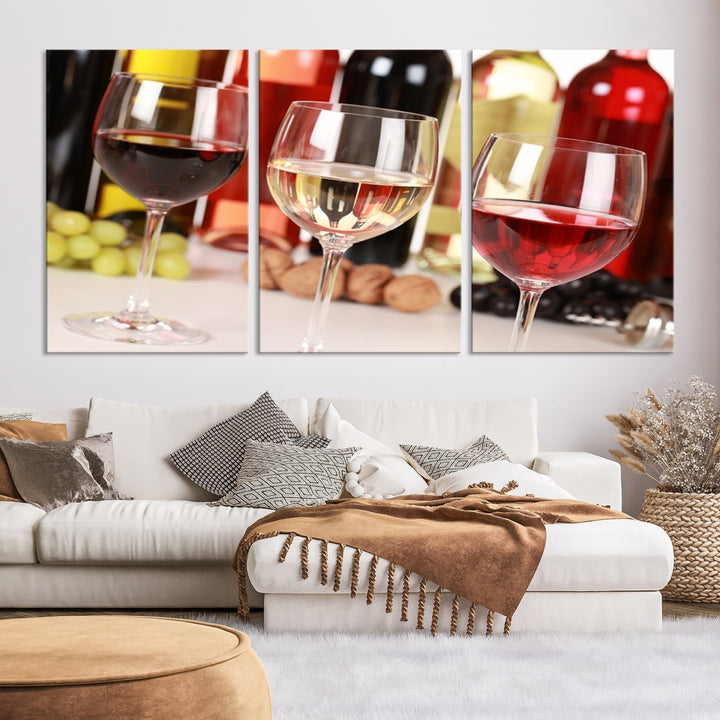 Wall Art Red, White and Rose Wine in Glass Canvas Print