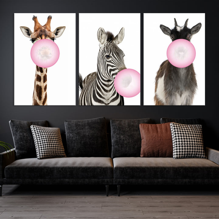 Funny Animals Canvas Wall Art Goat Zebra Giraffe Canvas Print