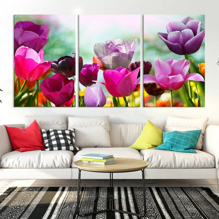 Wall Art Colorful Flowers Panoramic Canvas Print