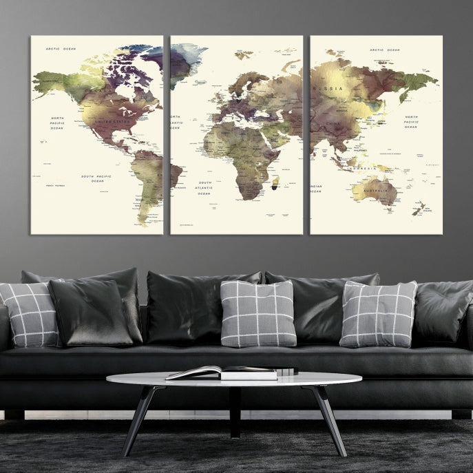 World Map Push Pin Travel Lover Wall Art Canvas Print