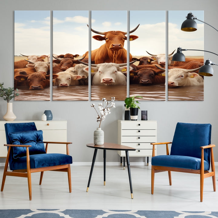 Impresión abstracta de la lona del arte de la pared de las vacas para la decoración moderna del hogar, oficina, sala de estar y comedor