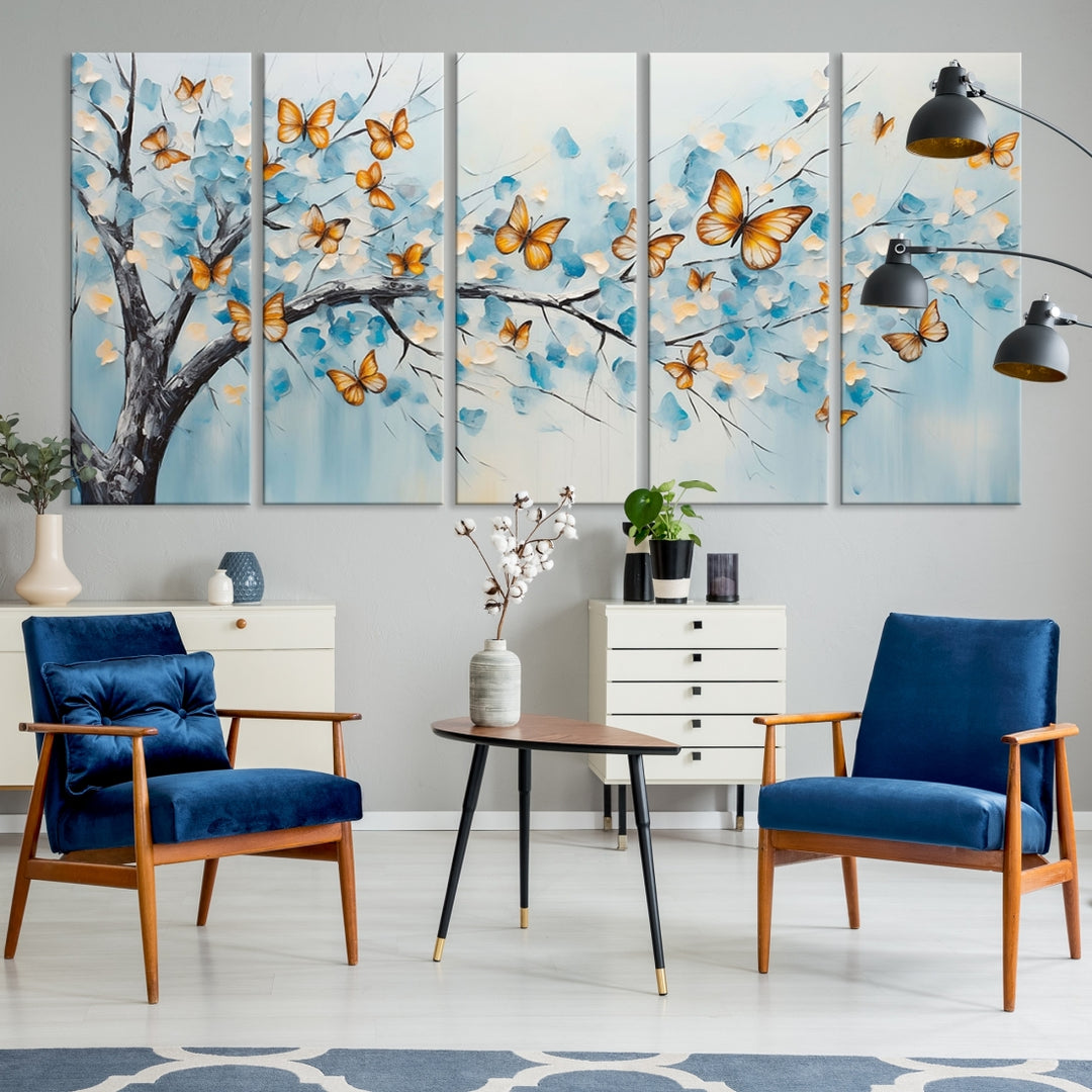 Impresión en lienzo de arte de pared de mariposas de árboles abstractos para sala de estar, comedor, cocina, decoración de pared de oficina en casa