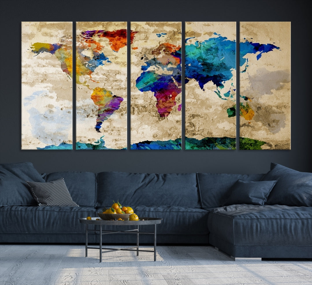 Aquarelle Carte du monde Impression sur toile Carte du monde Art mural Excellent design Excellente idée cadeau