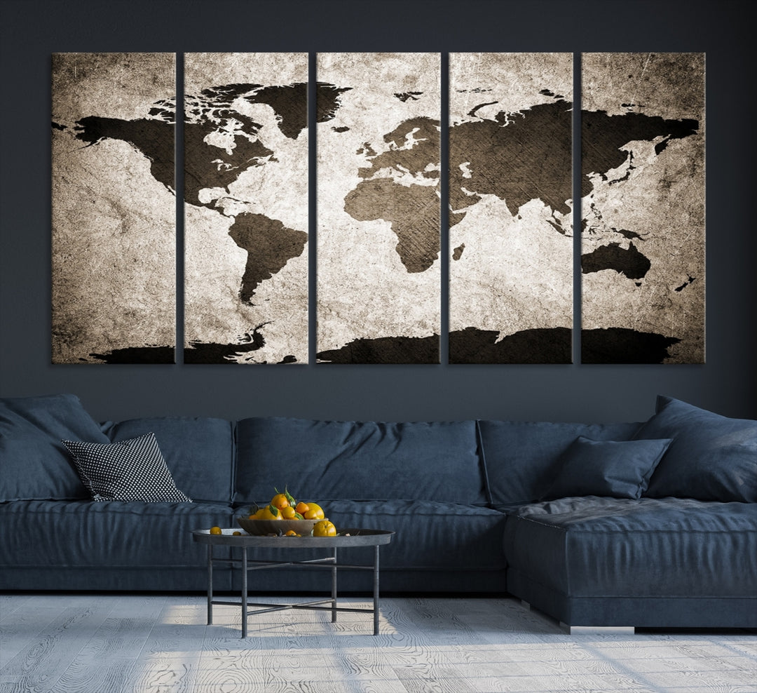 Arte de pared grande Mapa del mundo oscuro sobre fondo claro Lienzo