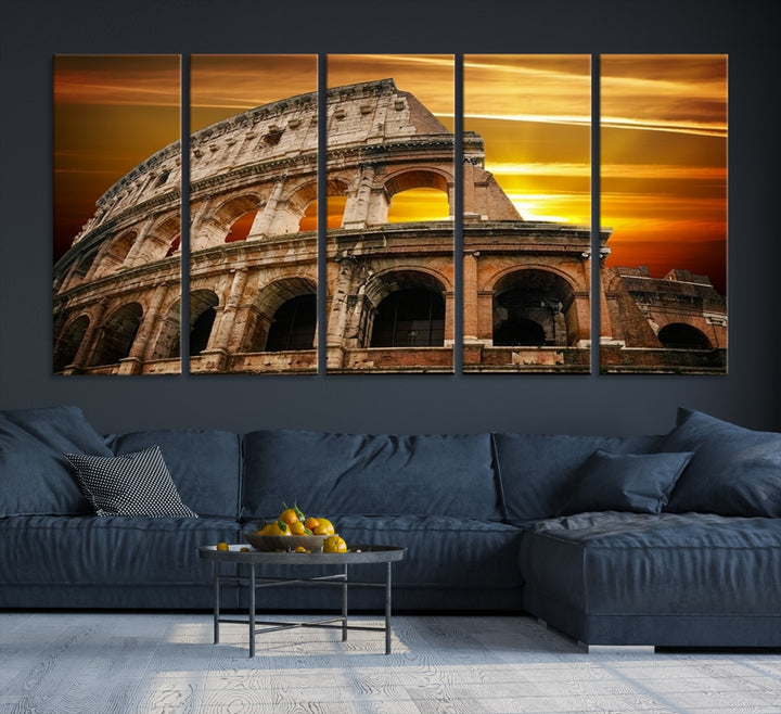 Colosseum with Yellow Sunset Behind, Italy