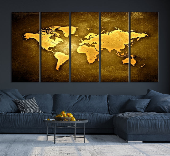 Yellow World Map on Metalic Yellow Background