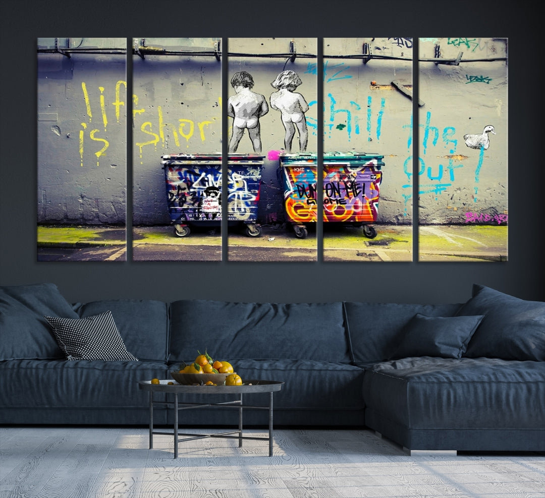 Graffiti Banksy Life Is Short Impression d'art mural sur toile abstraite, œuvre d'art abstraite colorée