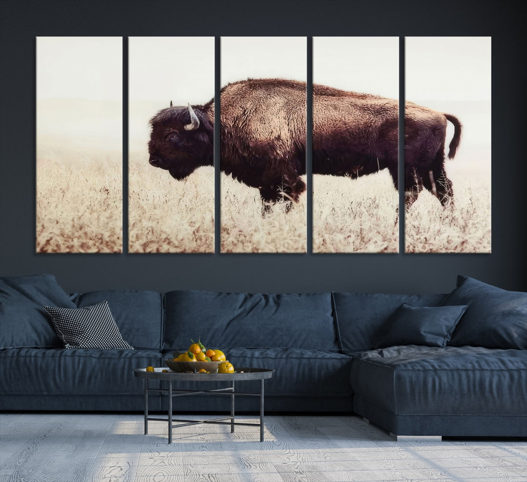 Bisonte gran pared arte lienzo impresión para granja, impresión de lienzo de animales, arte de pared de animales salvajes