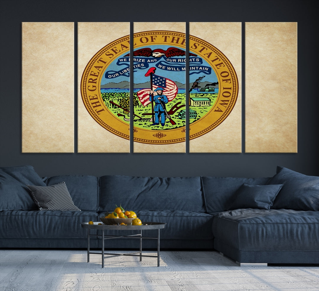 Arte de pared con bandera de los estados de Iowa, EE. UU. Lienzo