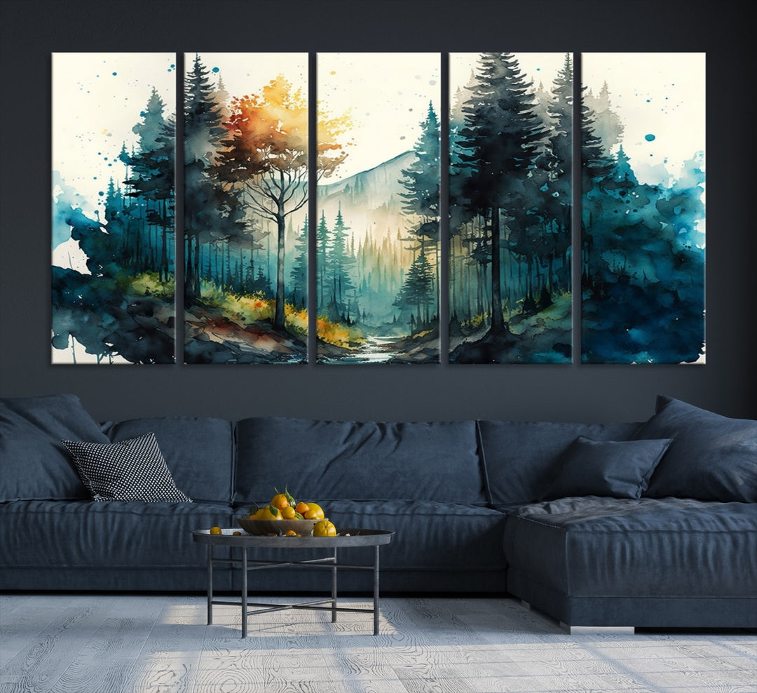 Aquarelle Arbres Forêt Abstrait Art Mural Impression sur toile