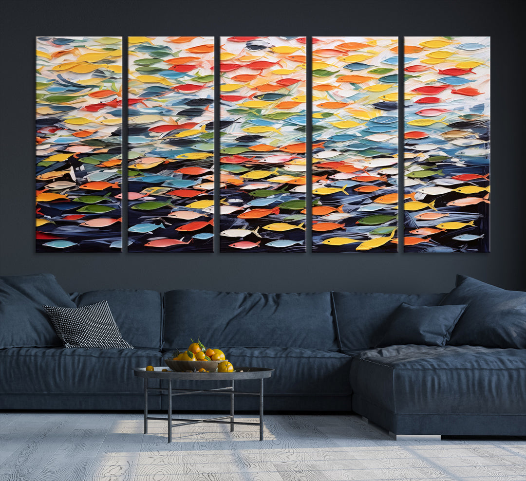 Abstract Fish Wall Art Canvas Print, Framed, Ready to Hang