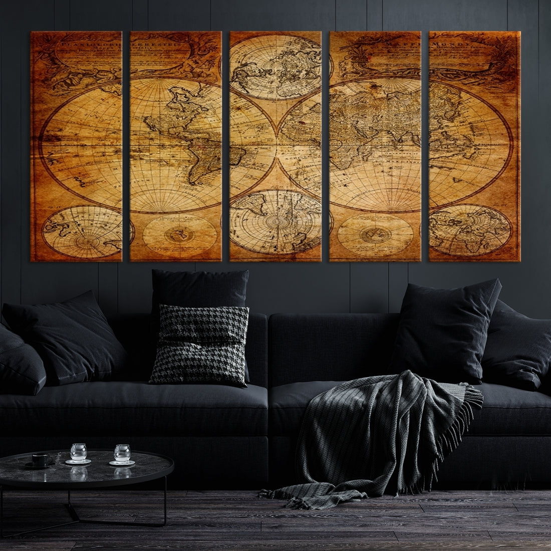 Large Wall Art World Map Canvas Print - Vintage Style Antique World Map