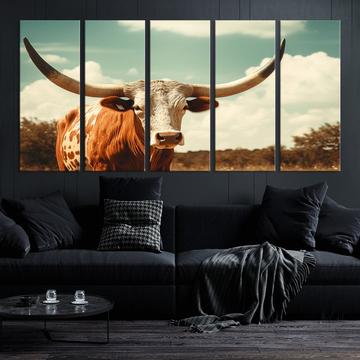 Impression sur toile d’art mural de vache Longhorn, impression sur toile d’animal de vache Longhorn Texas