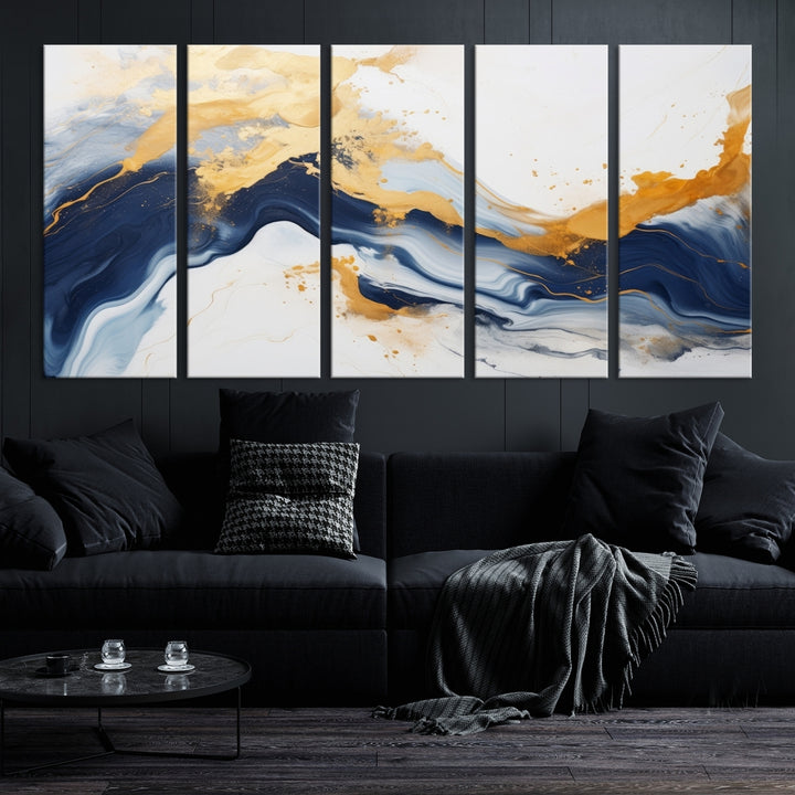 Impresión grande en lienzo de arte de pared azul marino para decoración del hogar, sala de estar, oficina y decoración del hogar, impresión de obras de arte abstractas