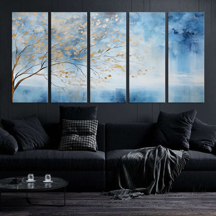 Impresión en lienzo de arte de pared de árbol abstracto azul