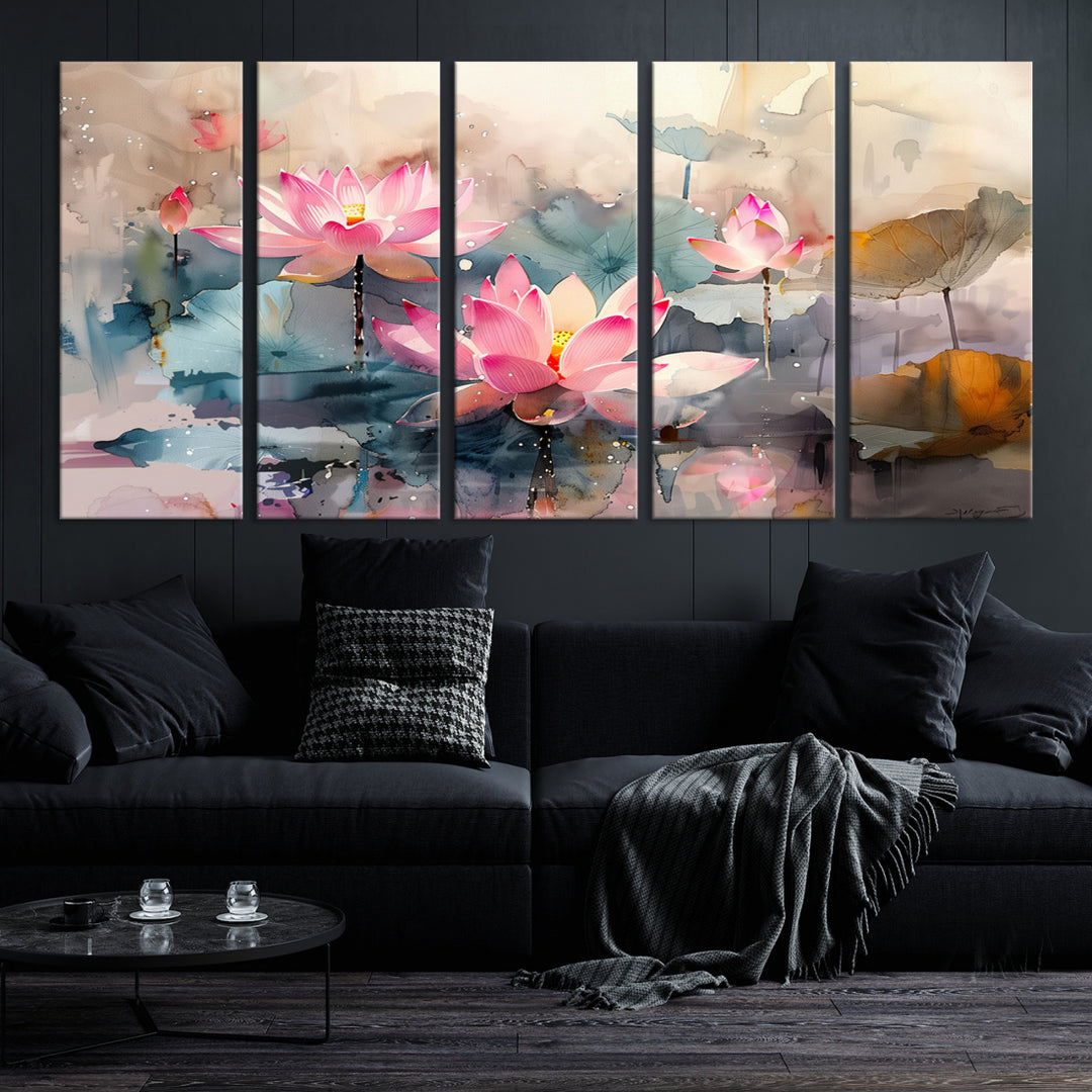 Art mural abstrait de fleur de lotus aquarelle Impression sur toile