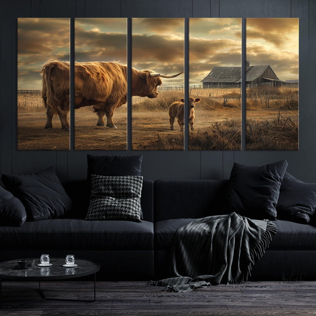 Highland Cow Canvas Wall Art Animal Print Pictures Fluffy Cattle Art