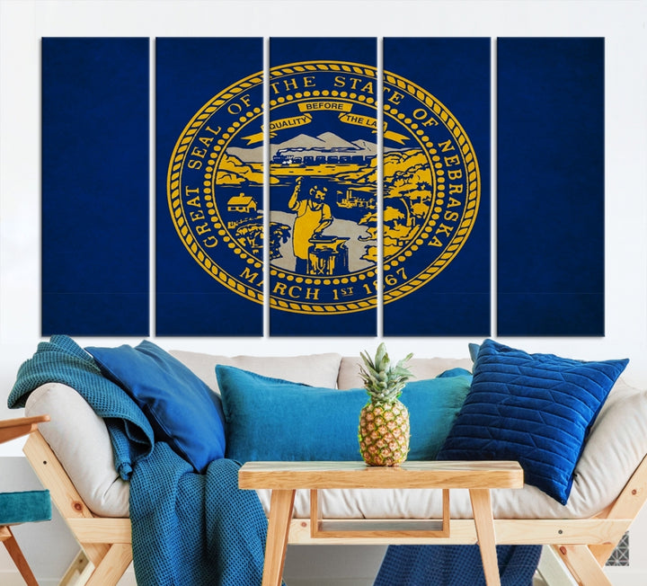 Arte de la pared de la bandera de los estados de Nebreska de EE. UU. Lienzo