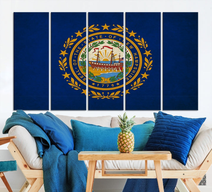 Arte de la pared de la bandera de los estados de New Hampshire Lienzo