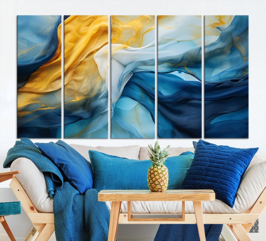 Orange Blue Wave Abstract Wall Art