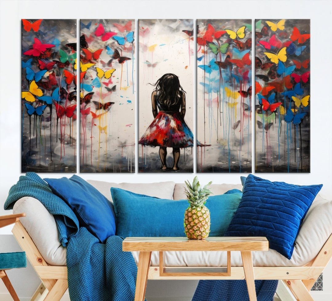 Fille papillon graffiti abstrait Impression sur toile