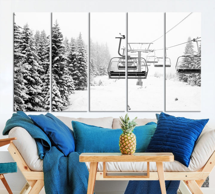Remonte lienzo impresión nieve cubierta abetos invierno pared arte esquí decoración esquiador regalo esquí estación decoración lienzo pared arte