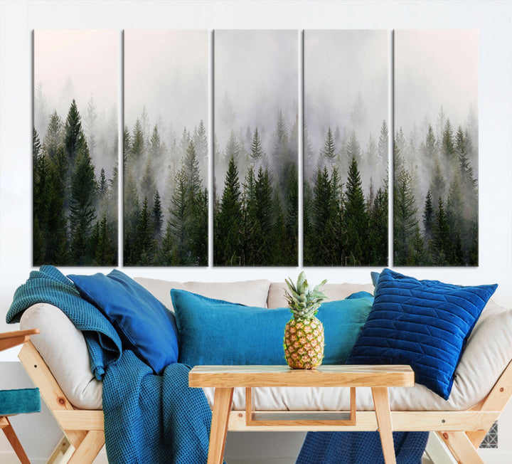 Forest Wall Art Canvas Print | Foggy Forest Wall Art | Pine Wood Forest Print