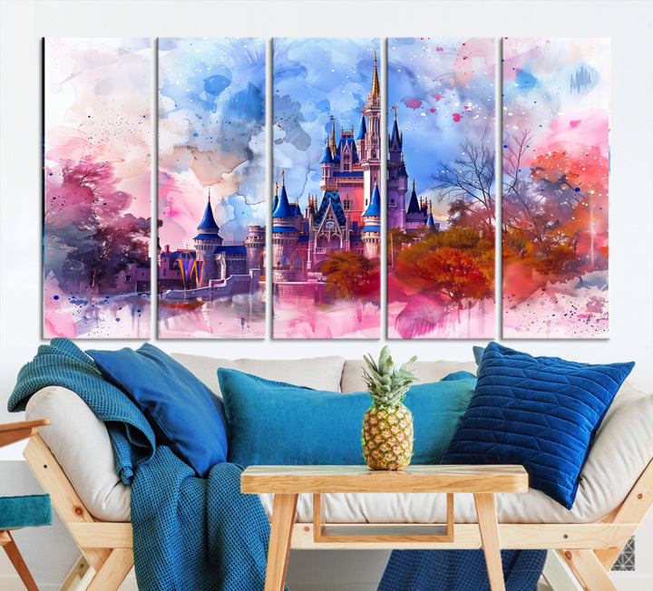 Disney Wall Art: Dreamy Watercolor Cinderella Castle Canvas Print