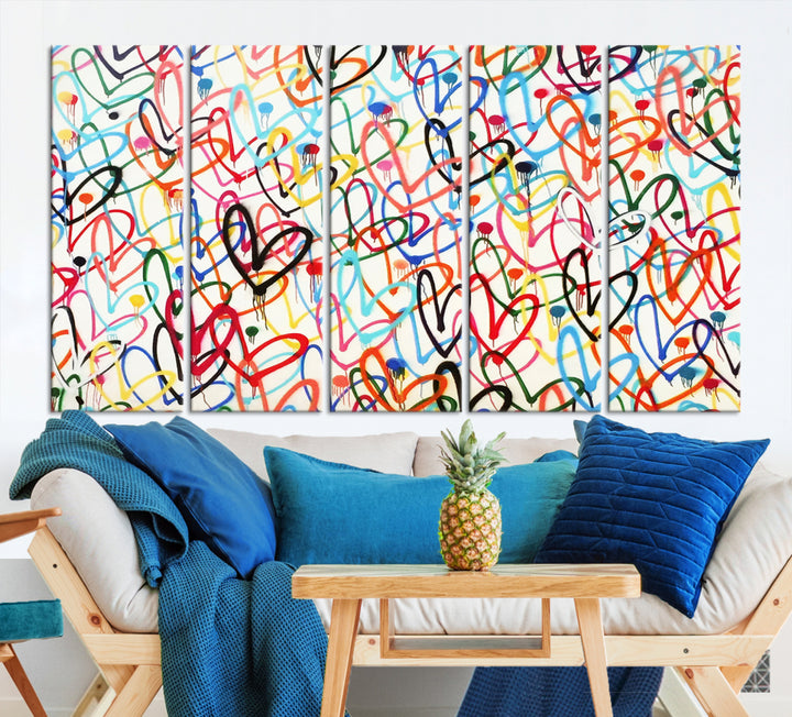 Colorful Love Canvas print, Street art Love gift, Urban Love Heart Wall Art, Abstract Canvas Love, Graffiti Wall