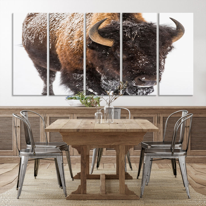 Bison Wall Art Canvas Print For Farmhouse, Wild Animal Wall Art