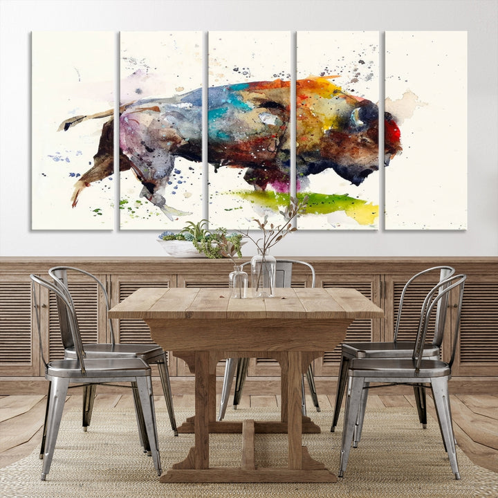 Art mural de bison aquarelle Impression sur toile