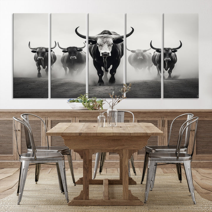 Texas Bighorn Cow Hern Wall Art Impression sur toile, Art mural de vache Longhorn