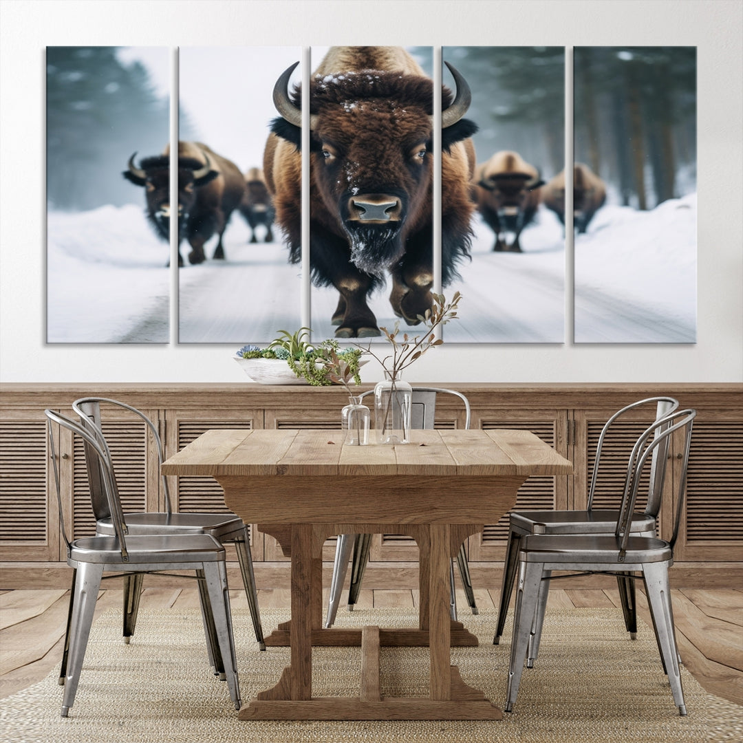 Buffalo Family Winter Wall Art Impression sur toile