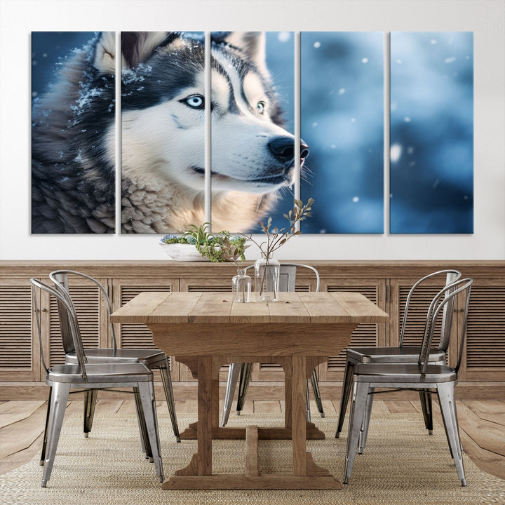 Lienzo de arte husky siberiano, arte de pared grande, impresión de lienzo de animales, arte de animales salvajes, arte de la pared del lobo, lienzo husky, arte de la pared del lobo
