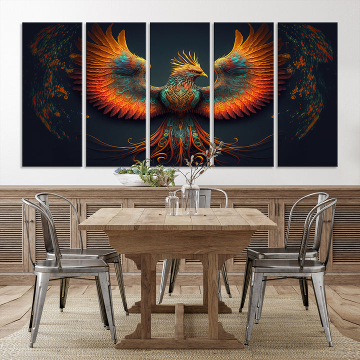 Red Orange Bird Canvas Art, Long Tailed Bird of Paradise, Phoenix Canvas Art