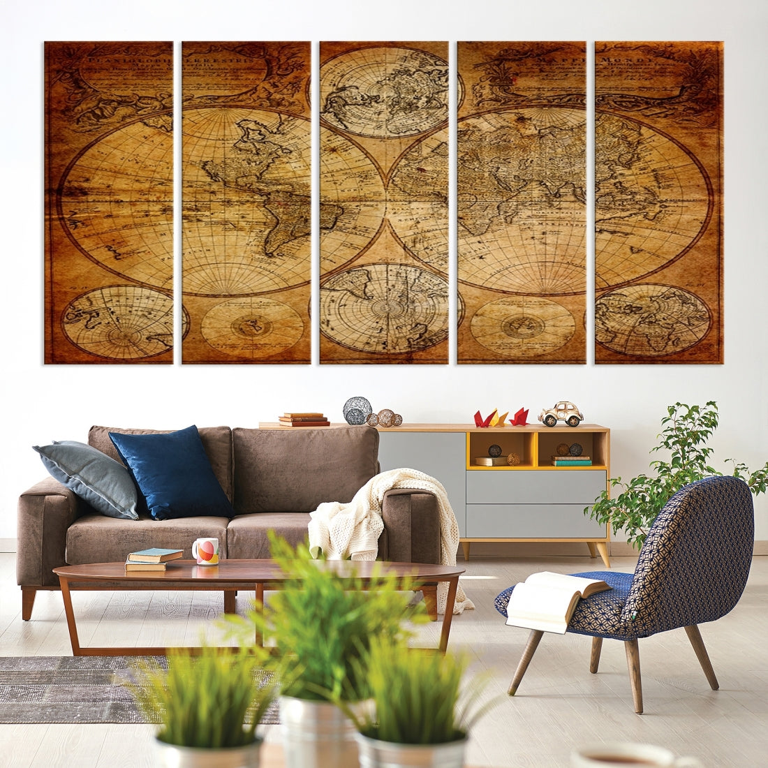 Large Wall Art World Map Canvas Print - Vintage Style Antique World Map