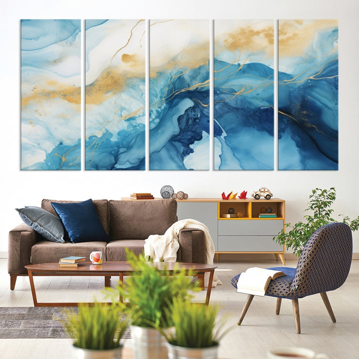 Navy Blue Wall Art Canvas Print Abstract Artwork Printing