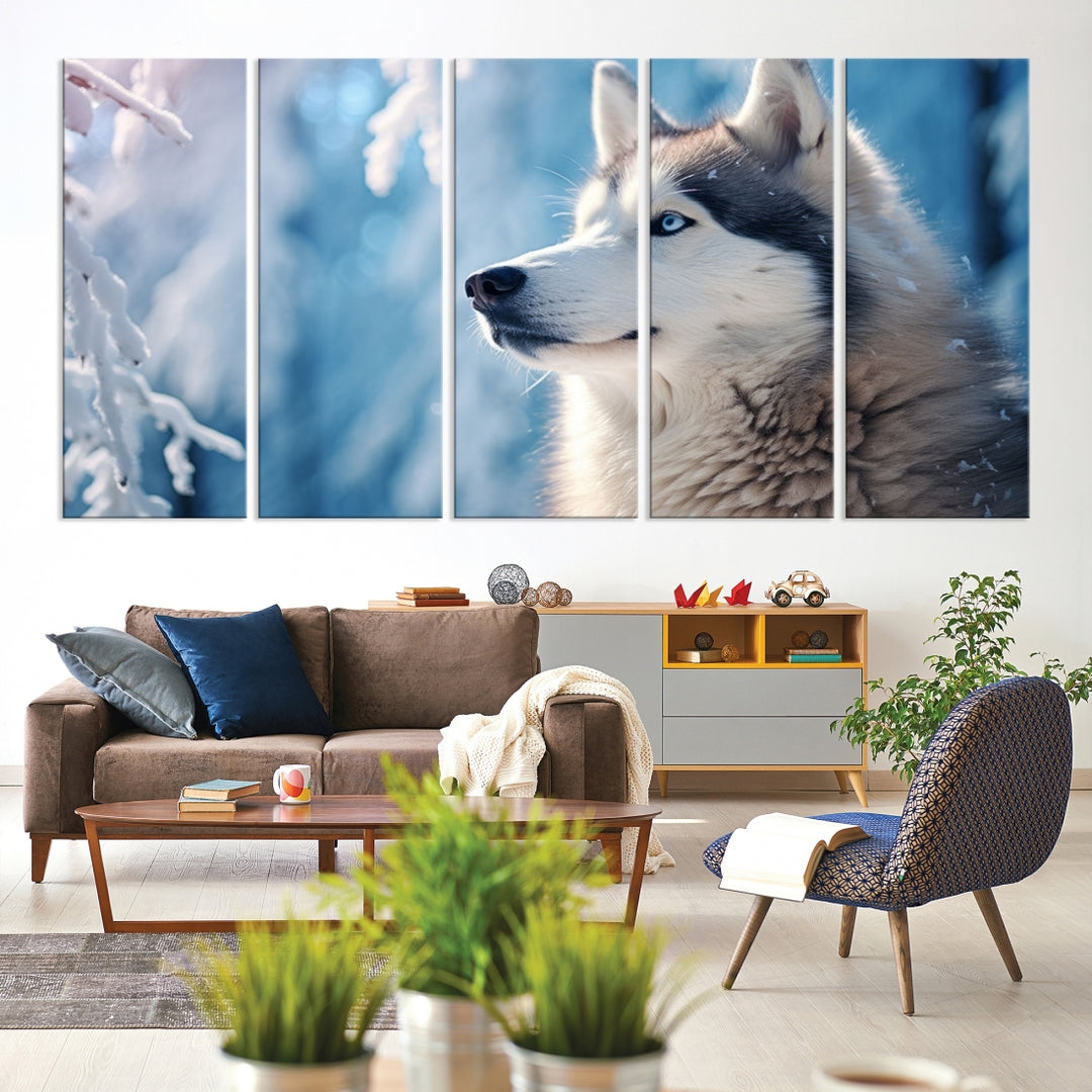 Winter Siberian Husky Wolf Wall Art Canvas Print