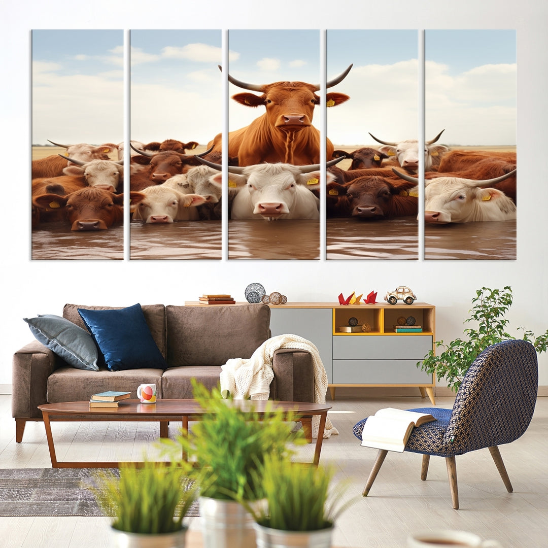 Impresión abstracta de la lona del arte de la pared de las vacas para la decoración moderna del hogar, oficina, sala de estar y comedor
