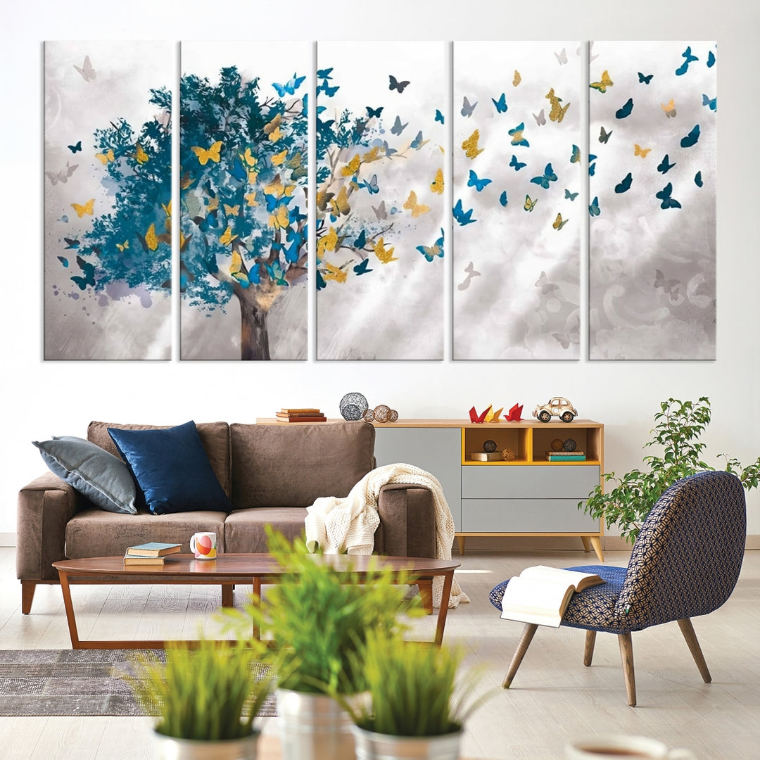 Tree Butterfly Abstract Tree and Butterfly Wall Art Canvas Print