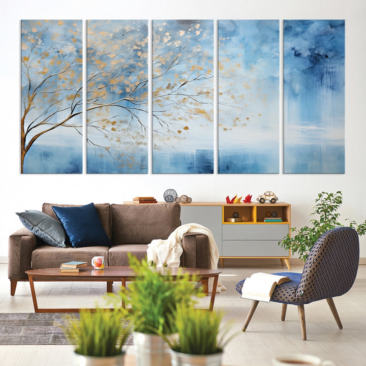 Impression sur toile d'art mural d'arbre abstrait bleu
