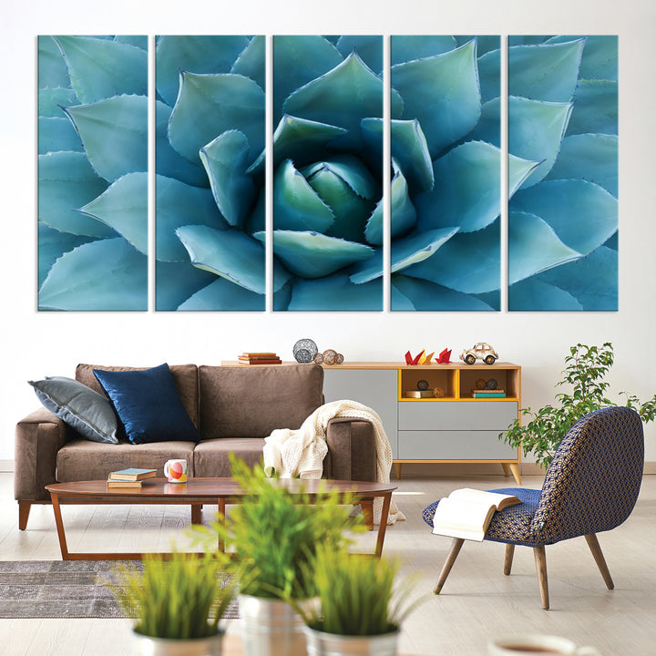 Impresión de lienzo de arte de pared grande - Flor de agave azul tomada sobre ella
