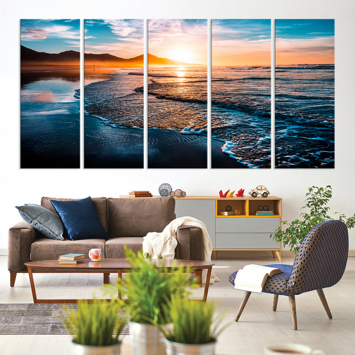 Coastal Beach Sunset Wall Art Canvas Print