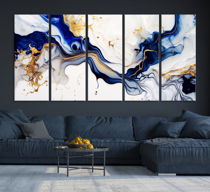 Abstract Geode Gold And Blue Marble Shape 3 Pieces Wall Art Canvas Print