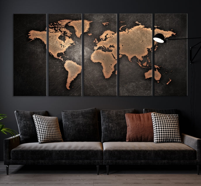 Impression sur toile d’art mural de carte du monde métallique