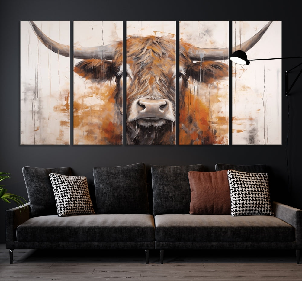 Vaca abstracta de acuarela sobre arte de pared de fondo de madera Lienzo
