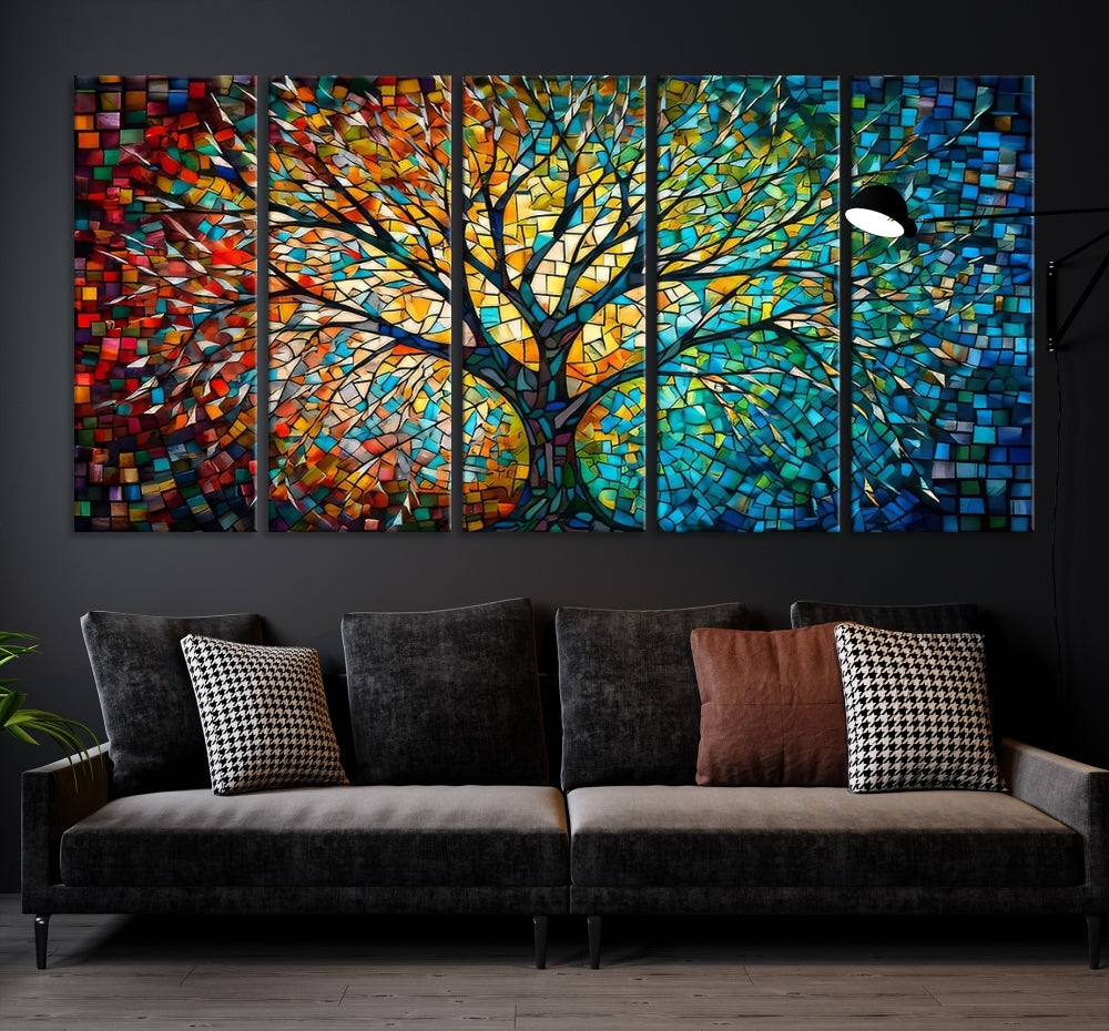 Pintura de mosaico colorido de Yggdrasil, obra de arte del árbol de la vida, impresión de lienzo de vidrieras, arte de mitología nórdica, regalo de mitología, obras de arte celtas 