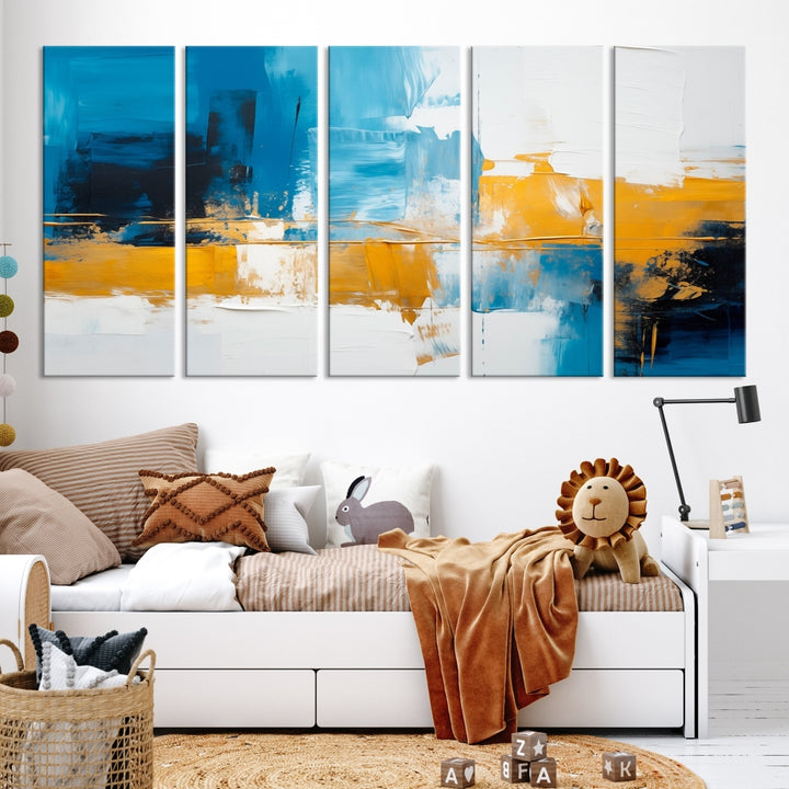 Blue Orange Turquoise Abstract Wall Art Canvas Print
