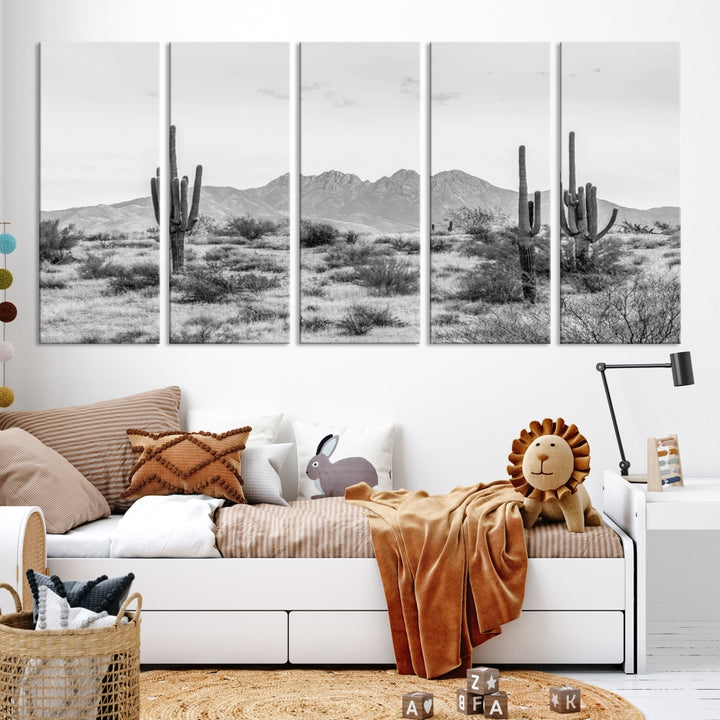 Black White Arizona Desert Canvas Wall Art Cactus Farmhouse Wall Art