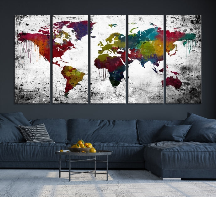 Arte de pared grande, colorido, acuarela, mapa del mundo Lienzo
